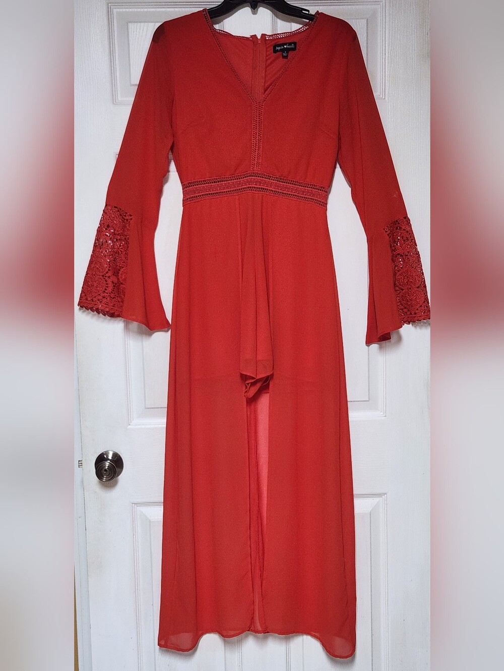 Junior Size 3 Red Bell Sleeve Skort Romper Maxi Dress